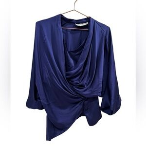 MM Lafleur Blue Draped Blouse Silk